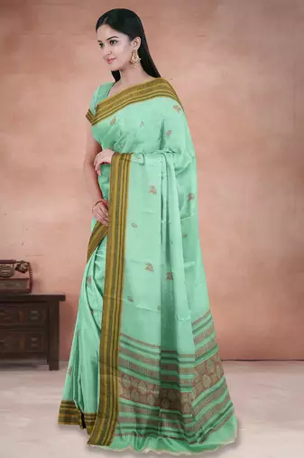 Mint green & antique gold kovai cotton saree with running blouse