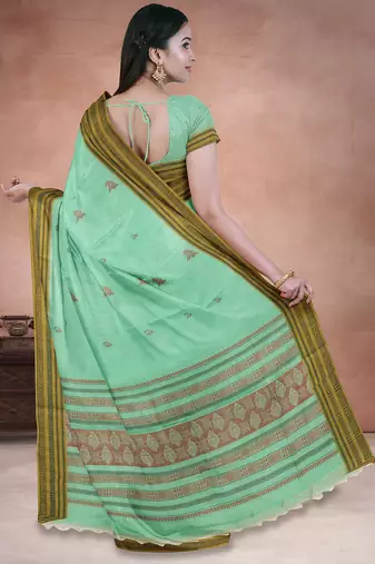Mint green & antique gold kovai cotton saree with running blouse