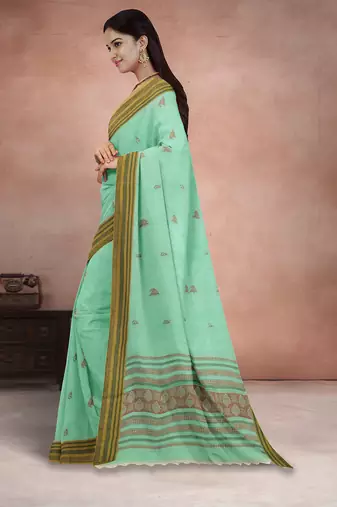 Mint green & antique gold kovai cotton saree with running blouse