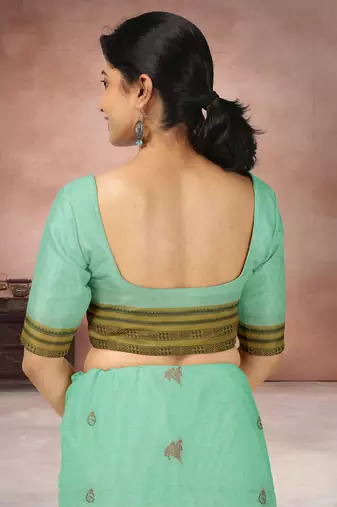 Mint green & antique gold kovai cotton saree with running blouse