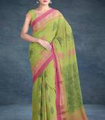 Pistachio green & rose pink kovai cotton saree with running blouse