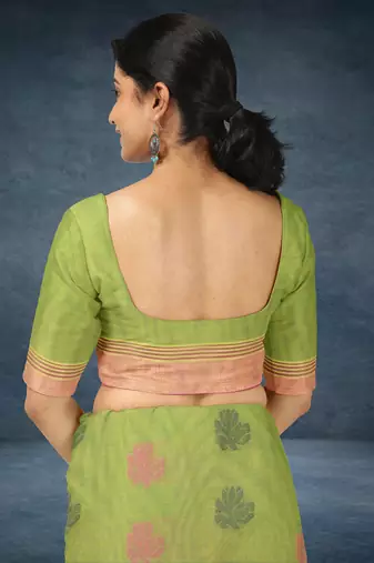 Pistachio green & rose pink kovai cotton saree with running blouse