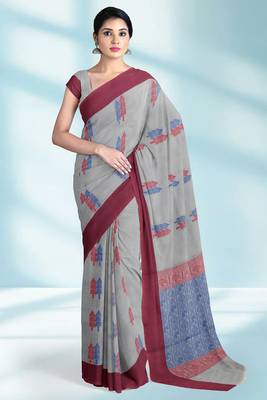 Pearl grey & rosewood pink kovai cotton saree with running blouse 1