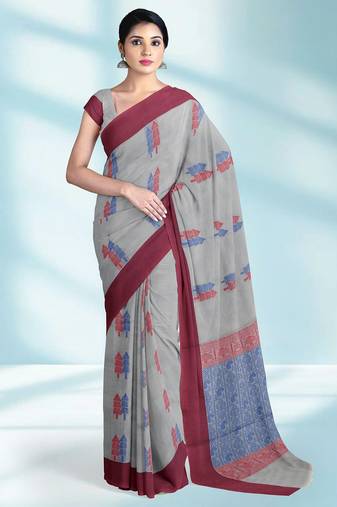 Pearl grey & rosewood pink kovai cotton saree with running blouse