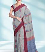 Pearl grey & rosewood pink kovai cotton saree with running blouse