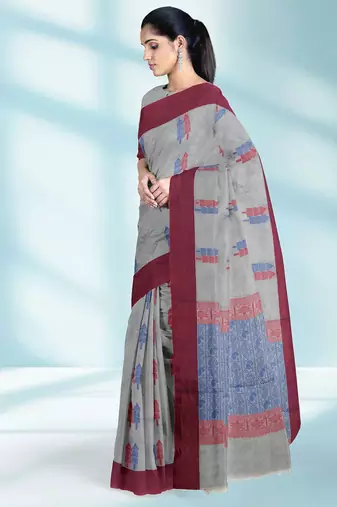 Pearl grey & rosewood pink kovai cotton saree with running blouse