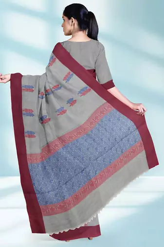 Pearl grey & rosewood pink kovai cotton saree with running blouse