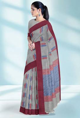 Pearl grey & rosewood pink kovai cotton saree with running blouse 4