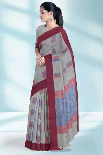 Pearl grey & rosewood pink kovai cotton saree with running blouse