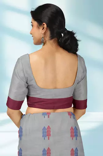 Pearl grey & rosewood pink kovai cotton saree with running blouse