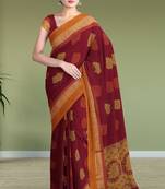 Wine red & burnt saffron kovai coimbatore cotton saree with running blouse