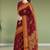 Wine red & burnt saffron kovai coimbatore cotton saree with running blouse