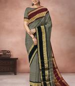 Sage grey & deep maroon chettinad cotton saree with running blouse