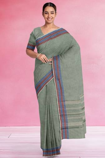 Stone grey chettinad cotton saree with running blouse
