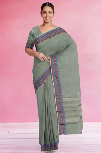 Stone grey chettinad cotton saree with running blouse