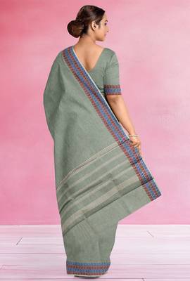 Stone grey chettinad cotton saree with running blouse 3