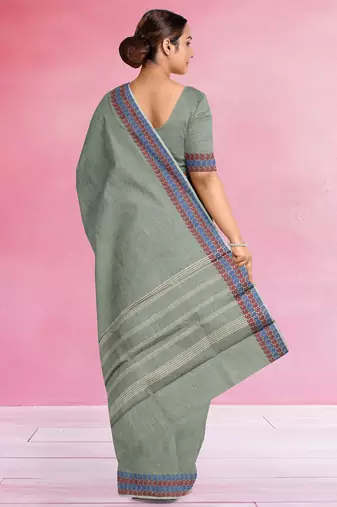 Stone grey chettinad cotton saree with running blouse