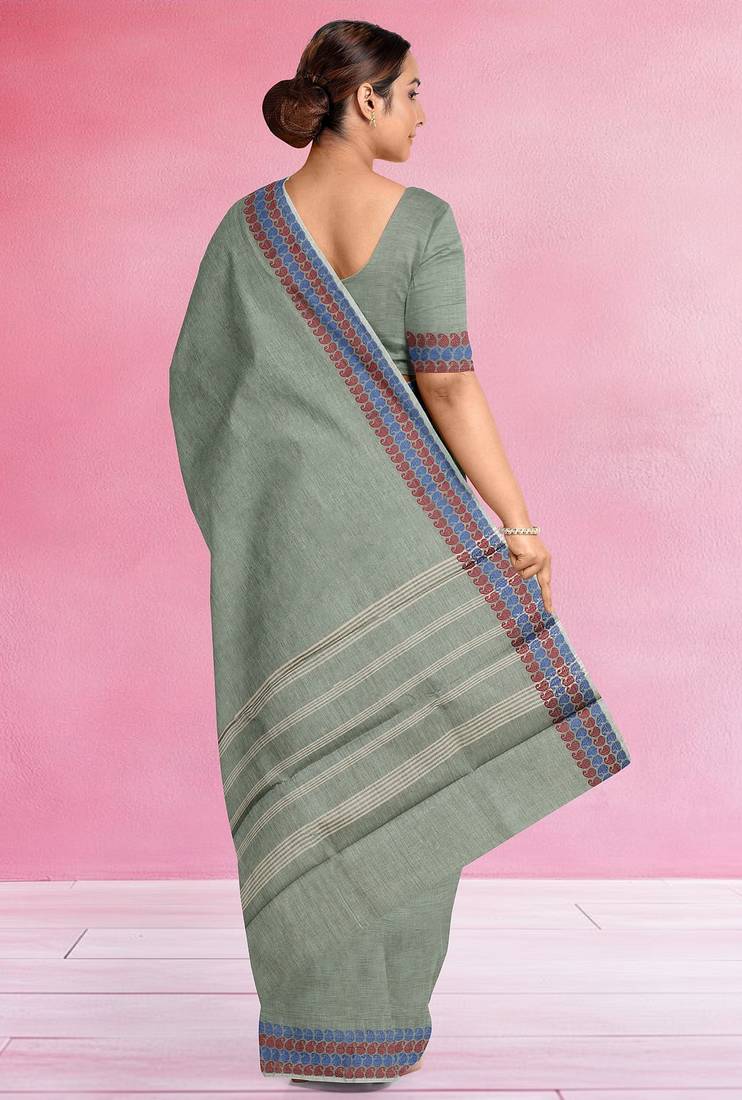 Stone grey chettinad cotton saree with running blouse