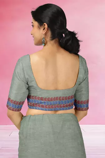 Stone grey chettinad cotton saree with running blouse