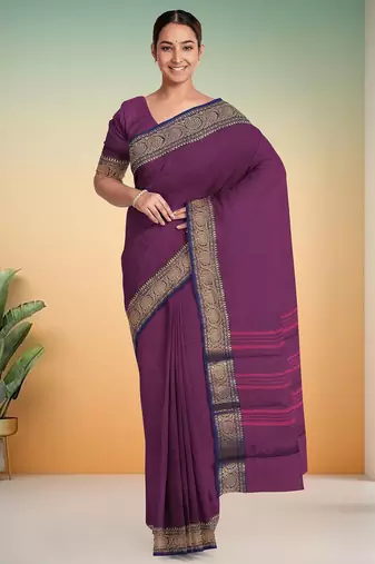 Dark orchid & midnight navy blue chettinad cotton saree with running blouse
