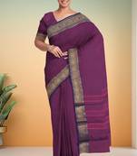 Dark orchid & midnight navy blue chettinad cotton saree with running blouse