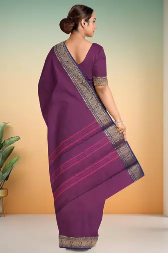 Dark orchid & midnight navy blue chettinad cotton saree with running blouse