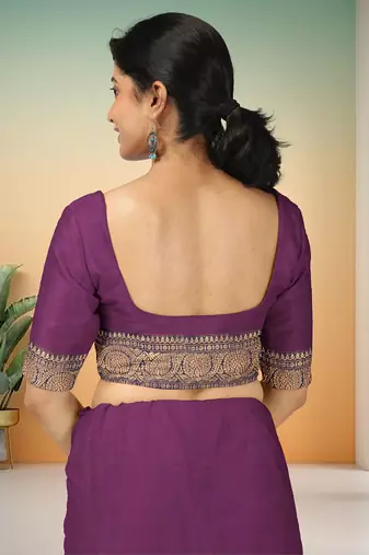 Dark orchid & midnight navy blue chettinad cotton saree with running blouse