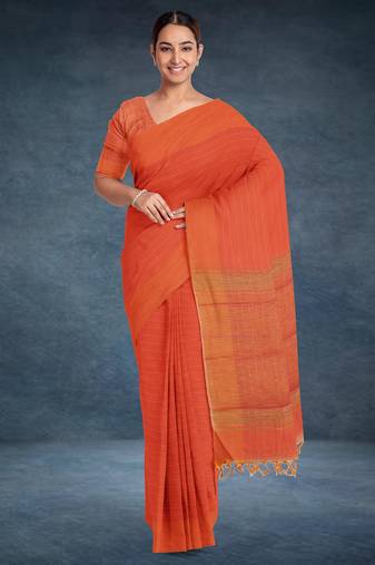 Coquelicot orange & burnished tangerine kovai cotton saree with running blouse