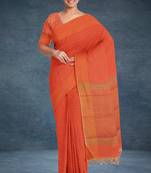 Coquelicot orange & burnished tangerine kovai cotton saree with running blouse
