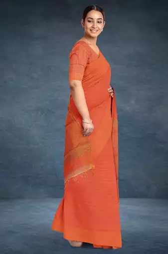 Coquelicot orange & burnished tangerine kovai cotton saree with running blouse