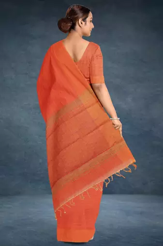 Coquelicot orange & burnished tangerine kovai cotton saree with running blouse