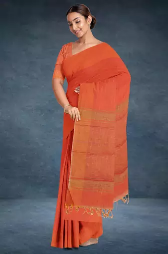 Coquelicot orange & burnished tangerine kovai cotton saree with running blouse
