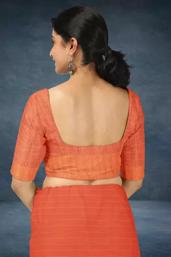 Coquelicot orange & burnished tangerine kovai cotton saree with running blouse