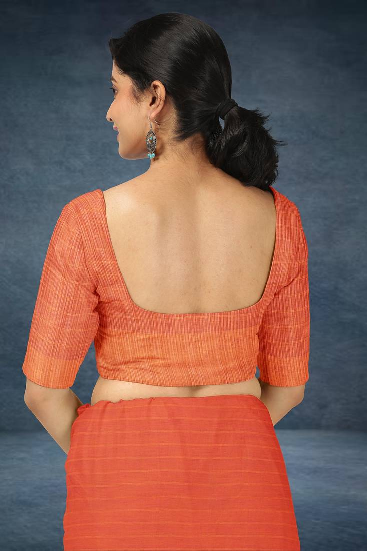 Coquelicot orange & burnished tangerine kovai cotton saree with running blouse