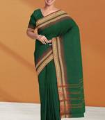 Emerald green & copper brown chettinad cotton saree with running blouse