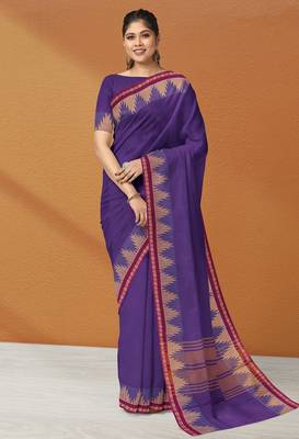 Electric indigo & raspberry magenta chettinad cotton saree with running blouse 1