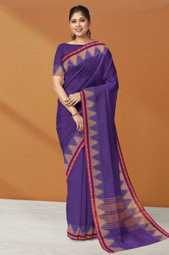 Electric indigo & raspberry magenta chettinad cotton saree with running blouse