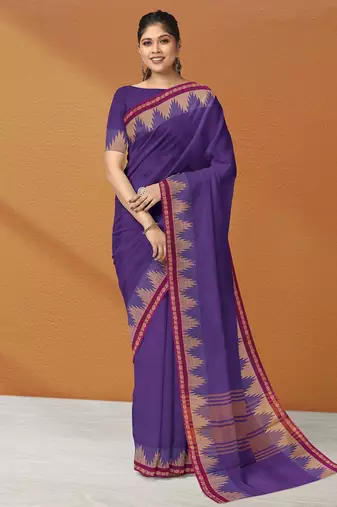 Electric indigo & raspberry magenta chettinad cotton saree with running blouse