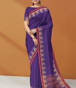 Electric indigo & raspberry magenta chettinad cotton saree with running blouse