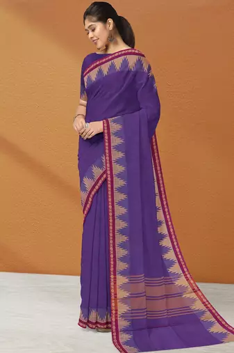 Electric indigo & raspberry magenta chettinad cotton saree with running blouse