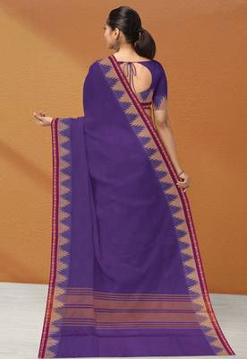 Electric indigo & raspberry magenta chettinad cotton saree with running blouse 3