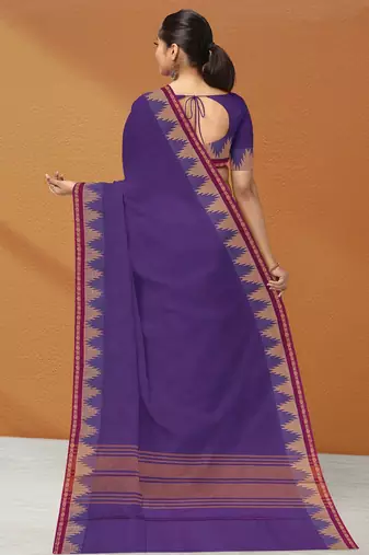 Electric indigo & raspberry magenta chettinad cotton saree with running blouse