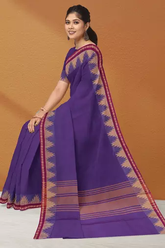 Electric indigo & raspberry magenta chettinad cotton saree with running blouse