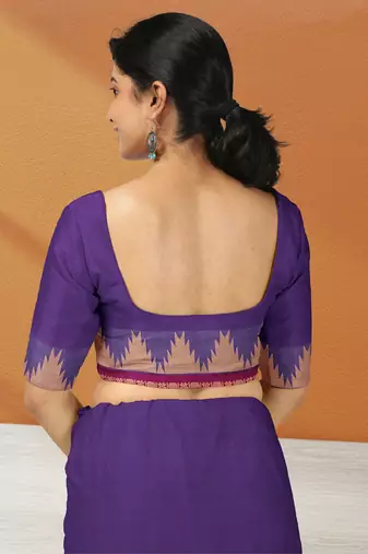 Electric indigo & raspberry magenta chettinad cotton saree with running blouse