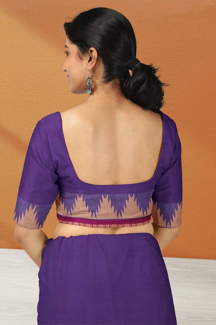 Electric indigo & raspberry magenta chettinad cotton saree with running blouse