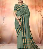 Sage green & deep teal chettinad cotton saree with running blouse