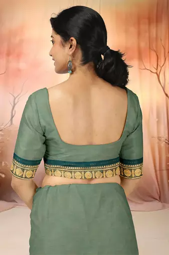 Sage green & deep teal chettinad cotton saree with running blouse