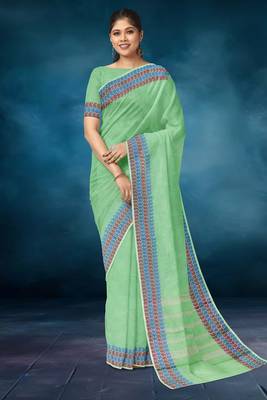 Pale/mint green chettinad cotton saree with running blouse 1