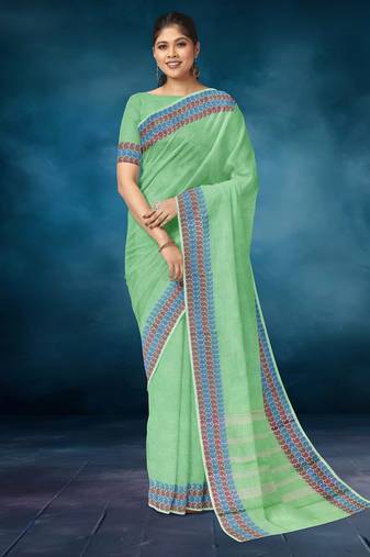 Pale/mint green chettinad cotton saree with running blouse