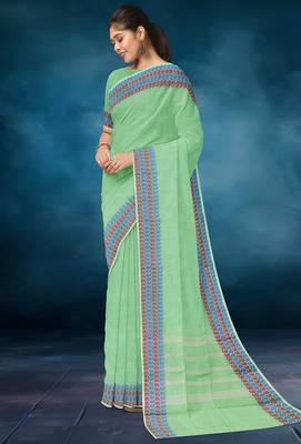 Pale/mint green chettinad cotton saree with running blouse 2